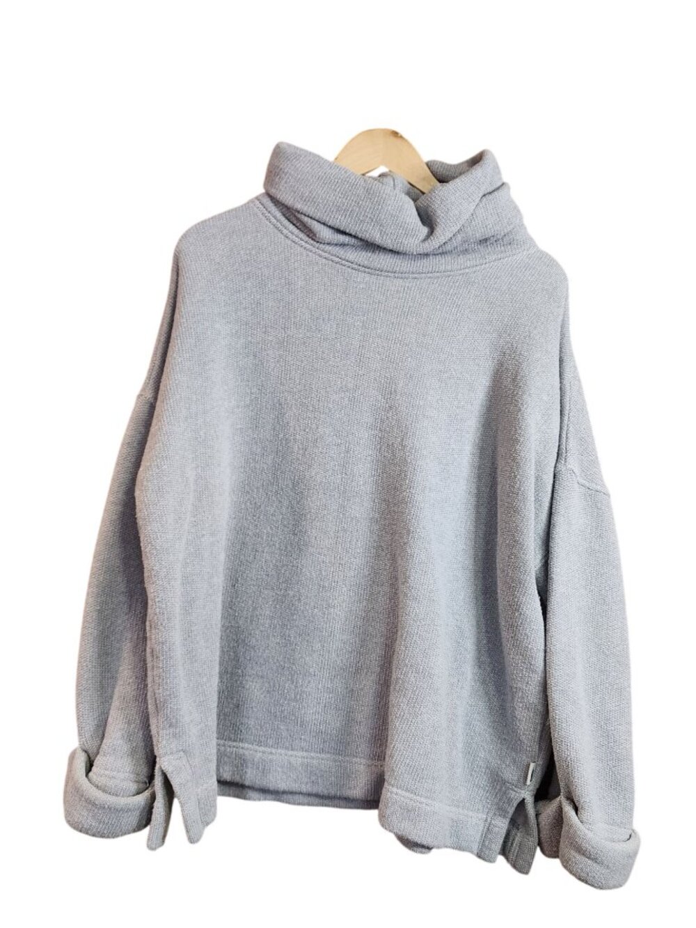 Orvis Heavy Organic Cotton Gray pull over Cowl Turtle Neck Sweater Womens size L